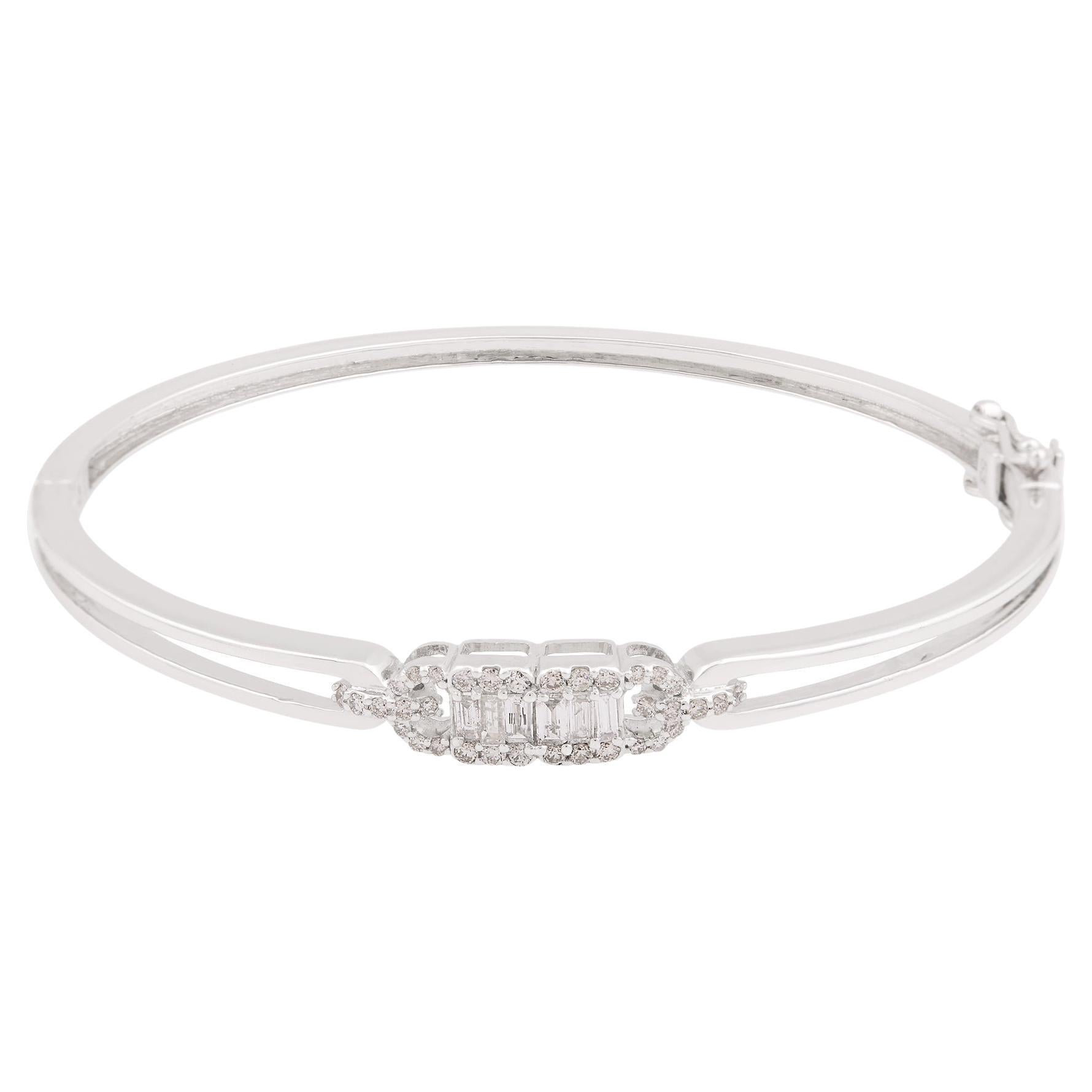 0.55 Carat SI Clarity HI Color Diamond Baguette Bracelet 14k White Gold Jewelry en vente