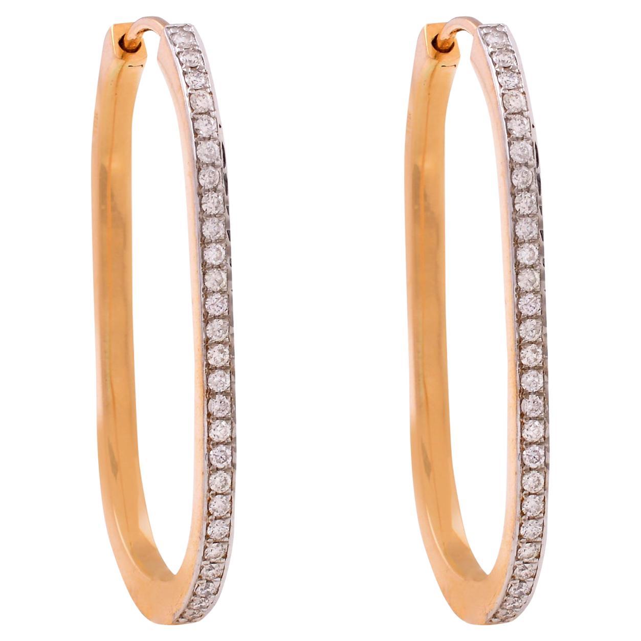 0.55 Carat SI Clarity HI Color Diamond Pave Hoop Earrings 18 Karat Yellow Gold