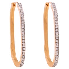 0.55 Carat SI Clarity HI Color Diamond Pave Hoop Earrings 18 Karat Yellow Gold
