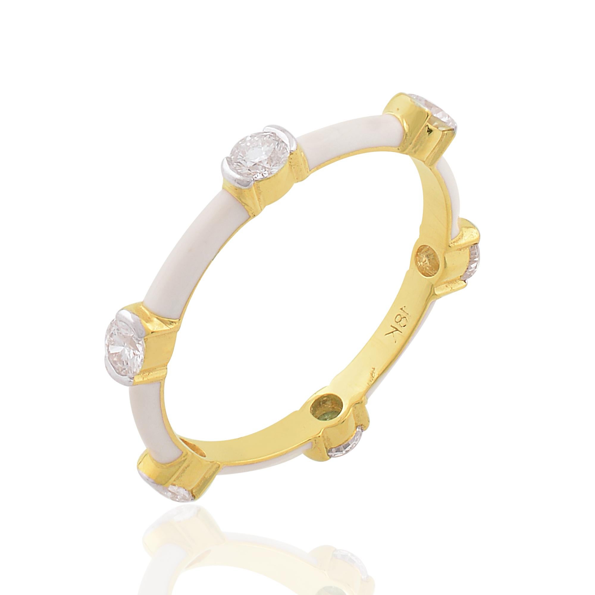 Round Cut 0.55 Carat SI Clarity HI Color Round Diamond Enamel Band Ring 18k Yellow Gold For Sale