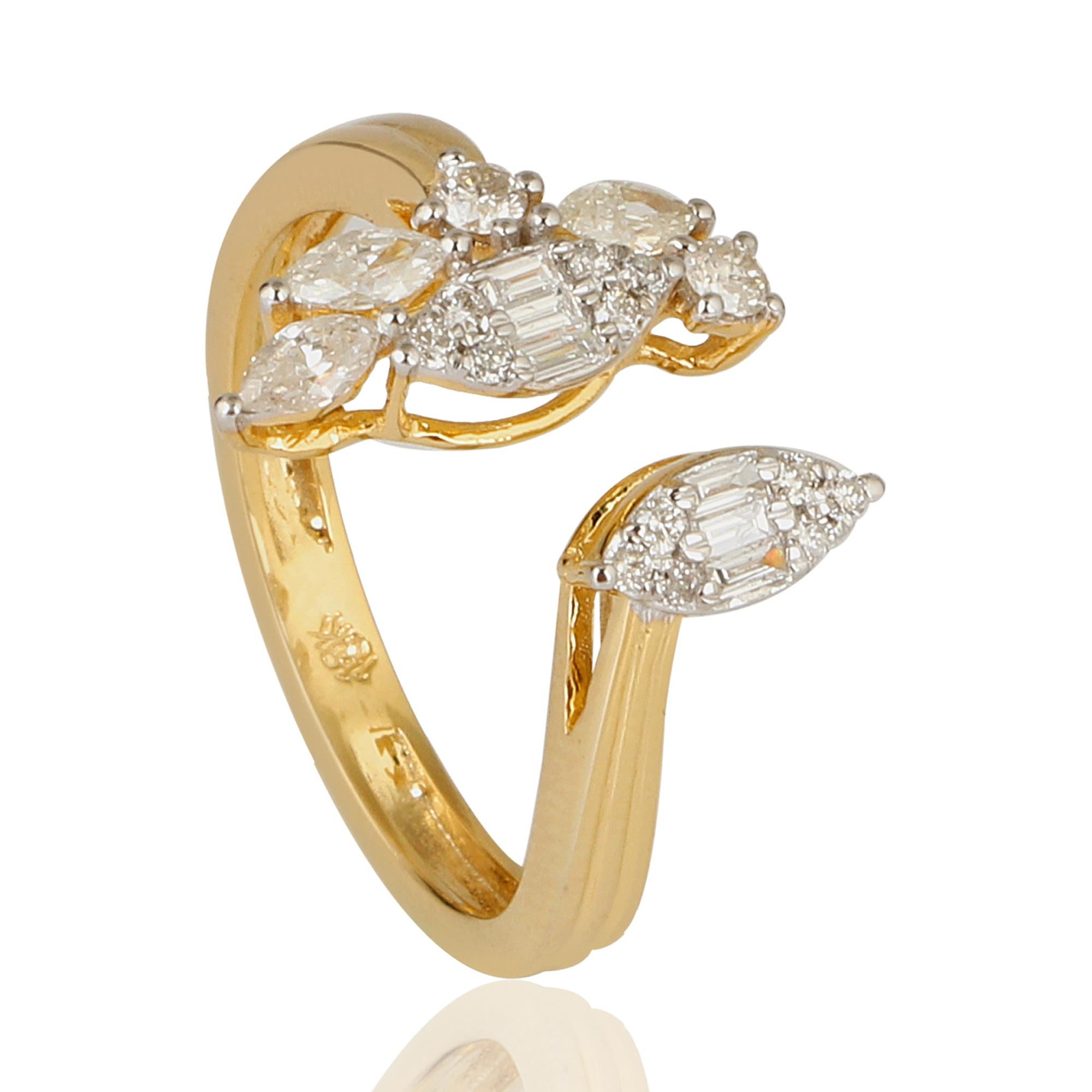 For Sale:  0.55 Carat SI/HI Baguette Marquise Round Diamond Cuff Ring 18 Karat Yellow Gold 2