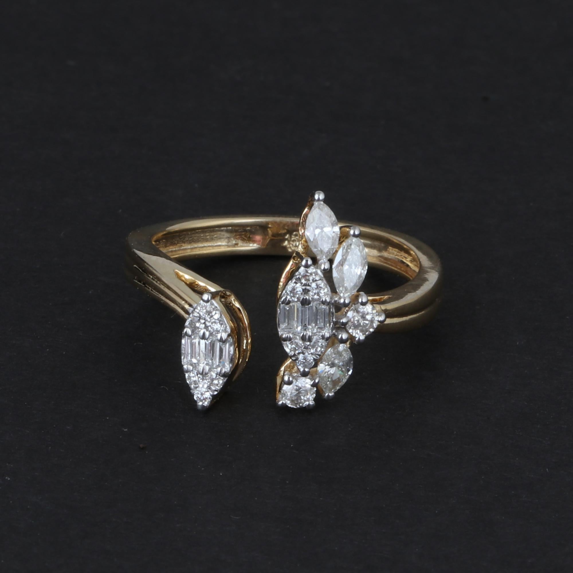 For Sale:  0.55 Carat SI/HI Baguette Marquise Round Diamond Cuff Ring 18 Karat Yellow Gold 3