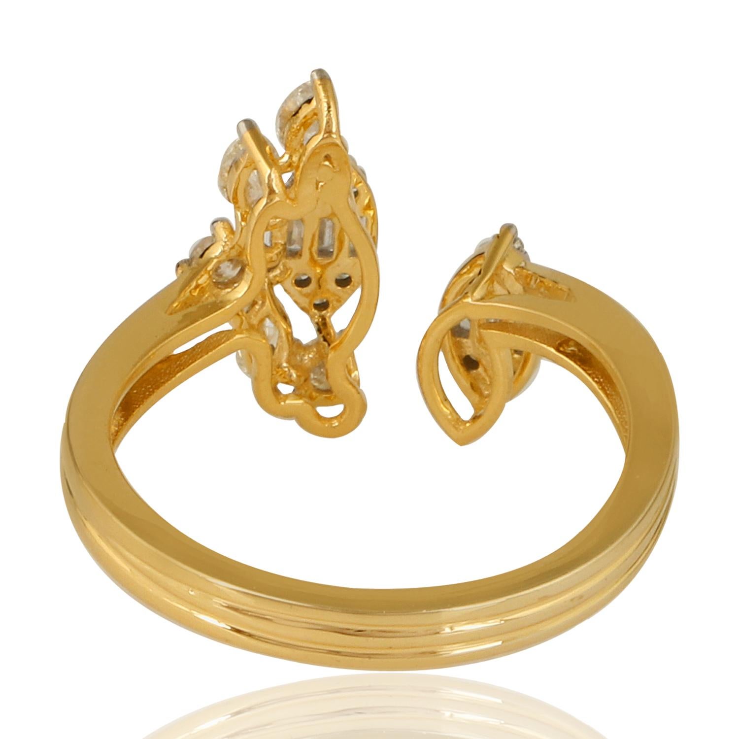 For Sale:  0.55 Carat SI/HI Baguette Marquise Round Diamond Cuff Ring 18 Karat Yellow Gold 4