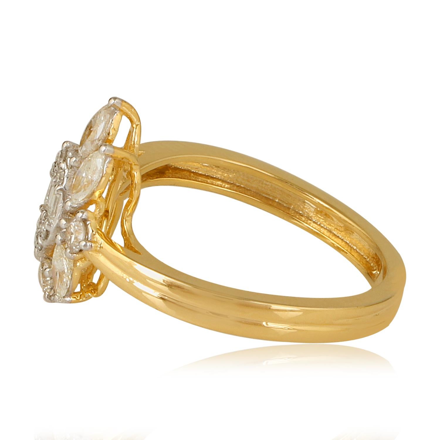 For Sale:  0.55 Carat SI/HI Baguette Marquise Round Diamond Cuff Ring 18 Karat Yellow Gold 5
