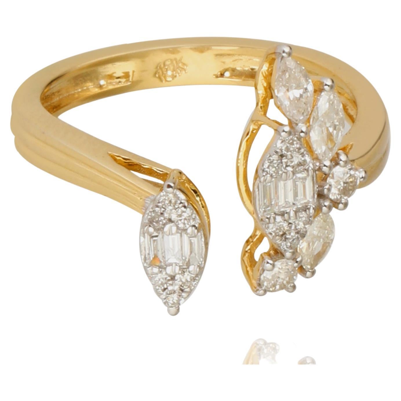 0.55 Carat SI/HI Baguette Marquise Round Diamond Cuff Ring 18 Karat Yellow Gold