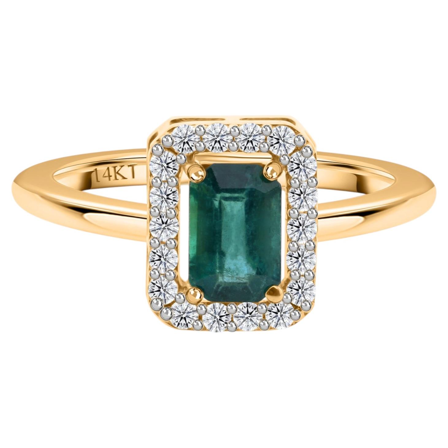0,55 Karat sambischer Smaragd 0,19 Karat SI/H Diamantring 14 Karat Gelbgold