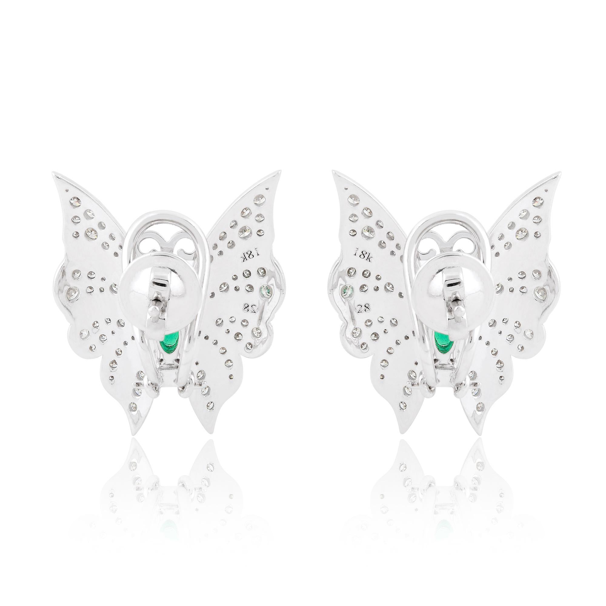 0.55 Carat Zambian Emerald Butterfly Earrings 1.30 Carat Diamond 18k White Gold In New Condition For Sale In Diera, Dubai