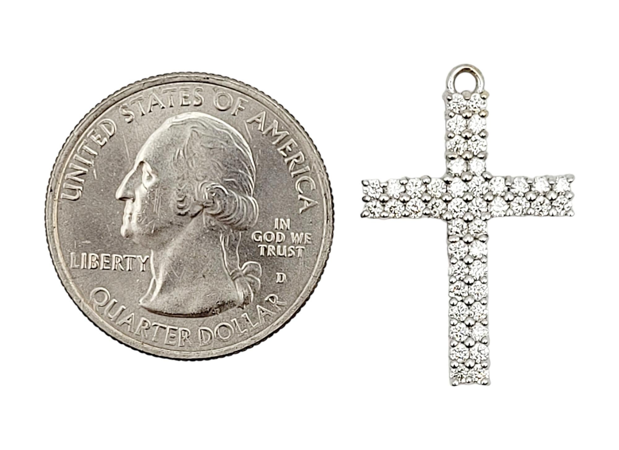 0.55 Carats Diamond Pave Cross Pendant in 18 Karat Polished White Gold For Sale 4