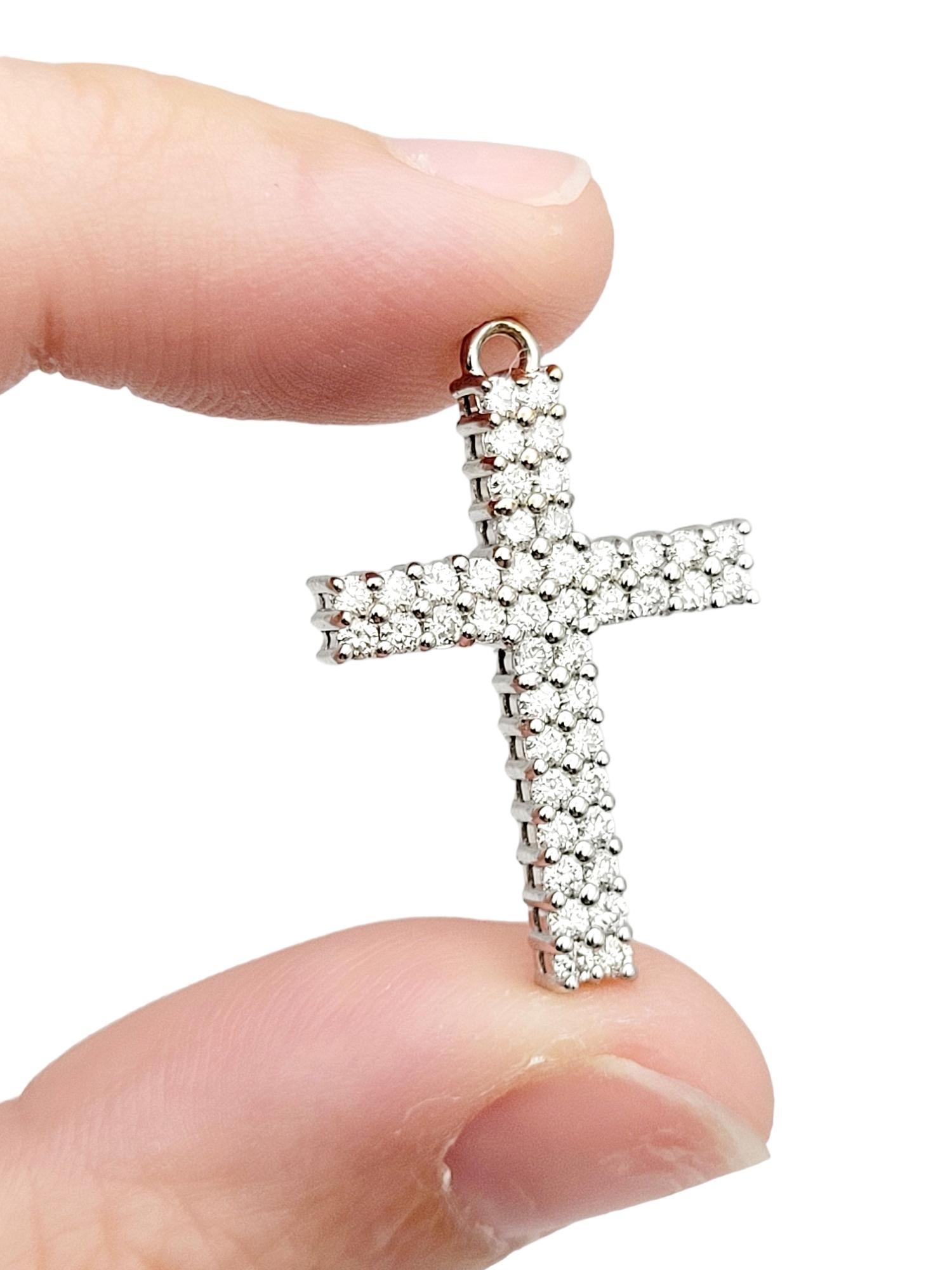 0.55 Carats Diamond Pave Cross Pendant in 18 Karat Polished White Gold For Sale 5