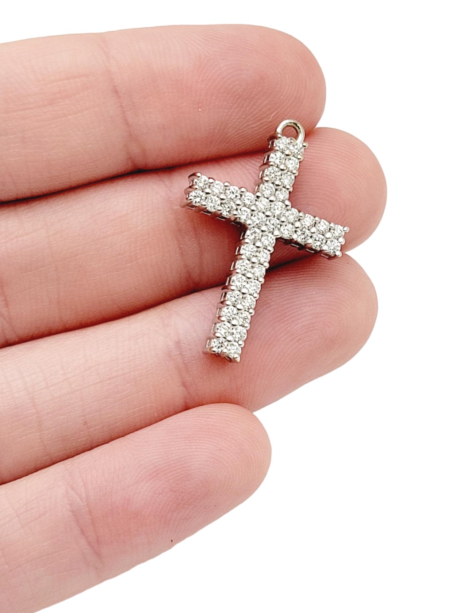 0.55 Carats Diamond Pave Cross Pendant in 18 Karat Polished White Gold For Sale 6