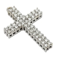 0.55 Carats Diamond Pave Cross Pendant in 18 Karat Polished White Gold