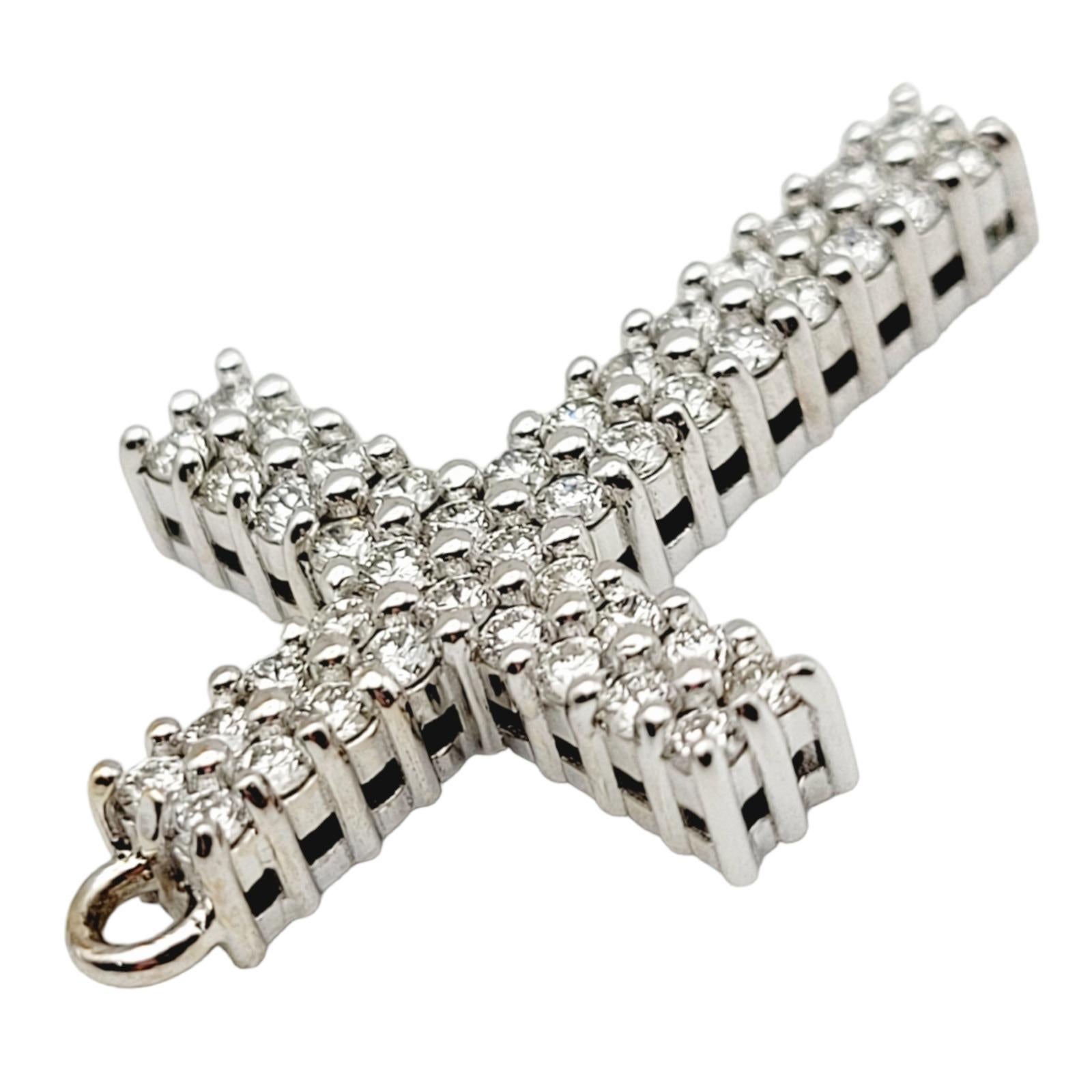 Women's or Men's 0.55 Carats Diamond Pave Cross Pendant in 18 Karat Polished White Gold For Sale