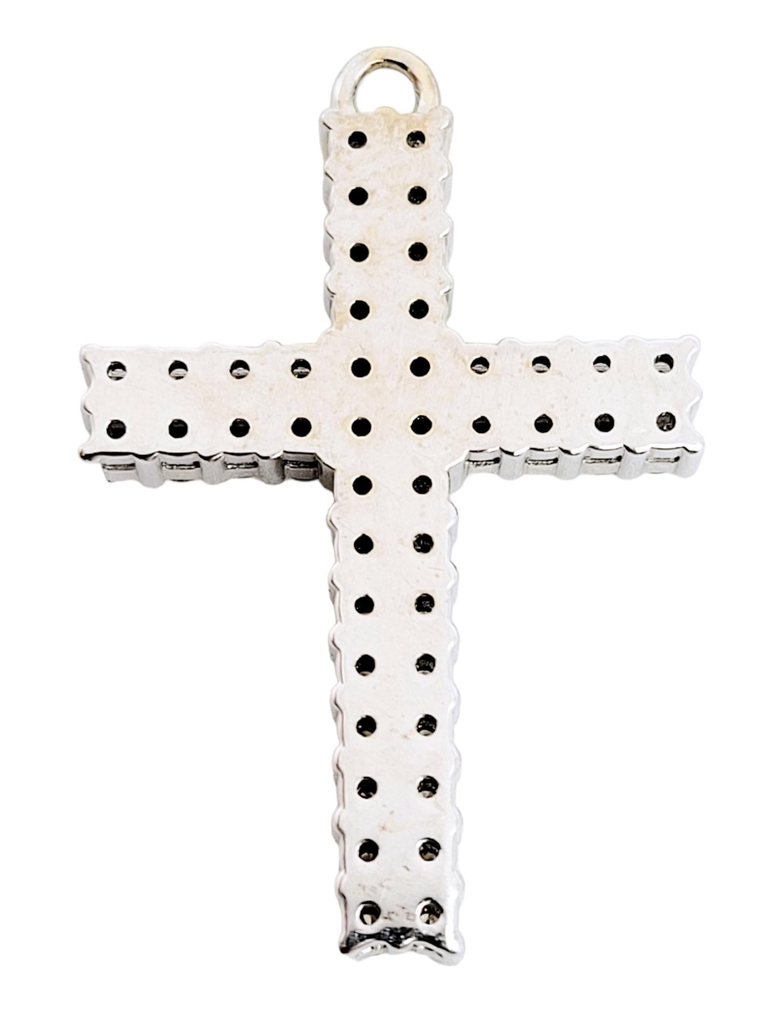 0.55 Carats Diamond Pave Cross Pendant in 18 Karat Polished White Gold For Sale 2