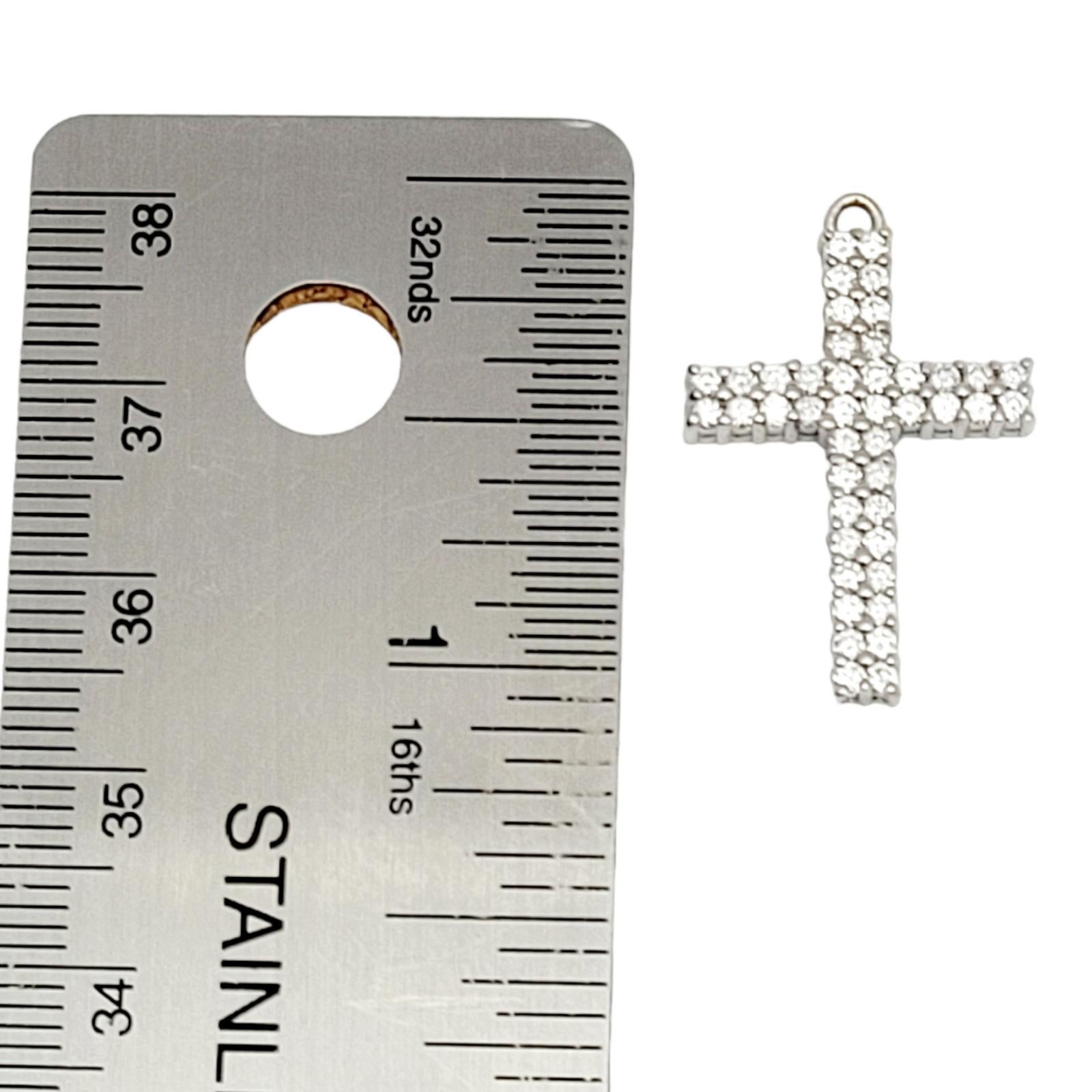 0.55 Carats Diamond Pave Cross Pendant in 18 Karat Polished White Gold For Sale 3