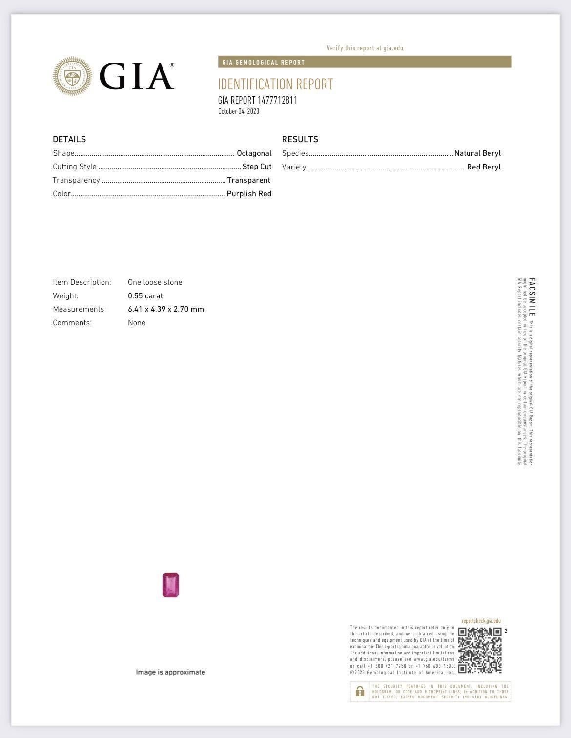 0,55 Ct certificato GIA Smeraldo rosso (berillo rosso) Taglia rara in vendita 3