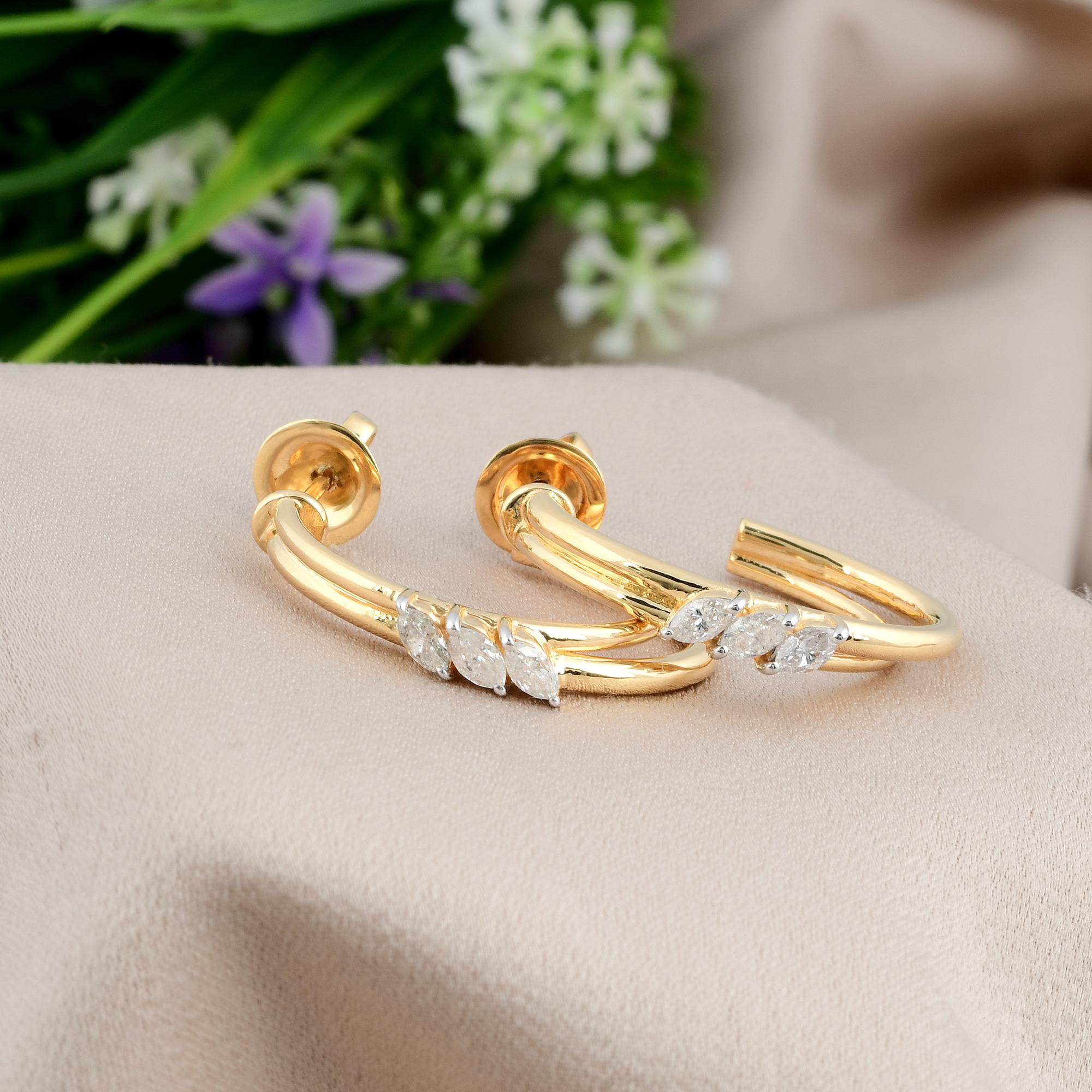 Moderne 0.55 Ct. Créoles en or jaune 18 carats avec diamants marquises de couleur SI en vente