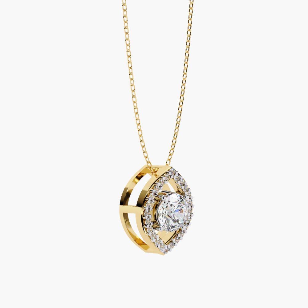 0,55 Ctw Delicate Oval Solitär Diamant Halskette 14K Gold im Angebot 5