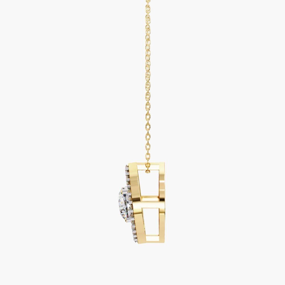 0,55 Ctw Delicate Oval Solitär Diamant Halskette 14K Gold im Angebot 6