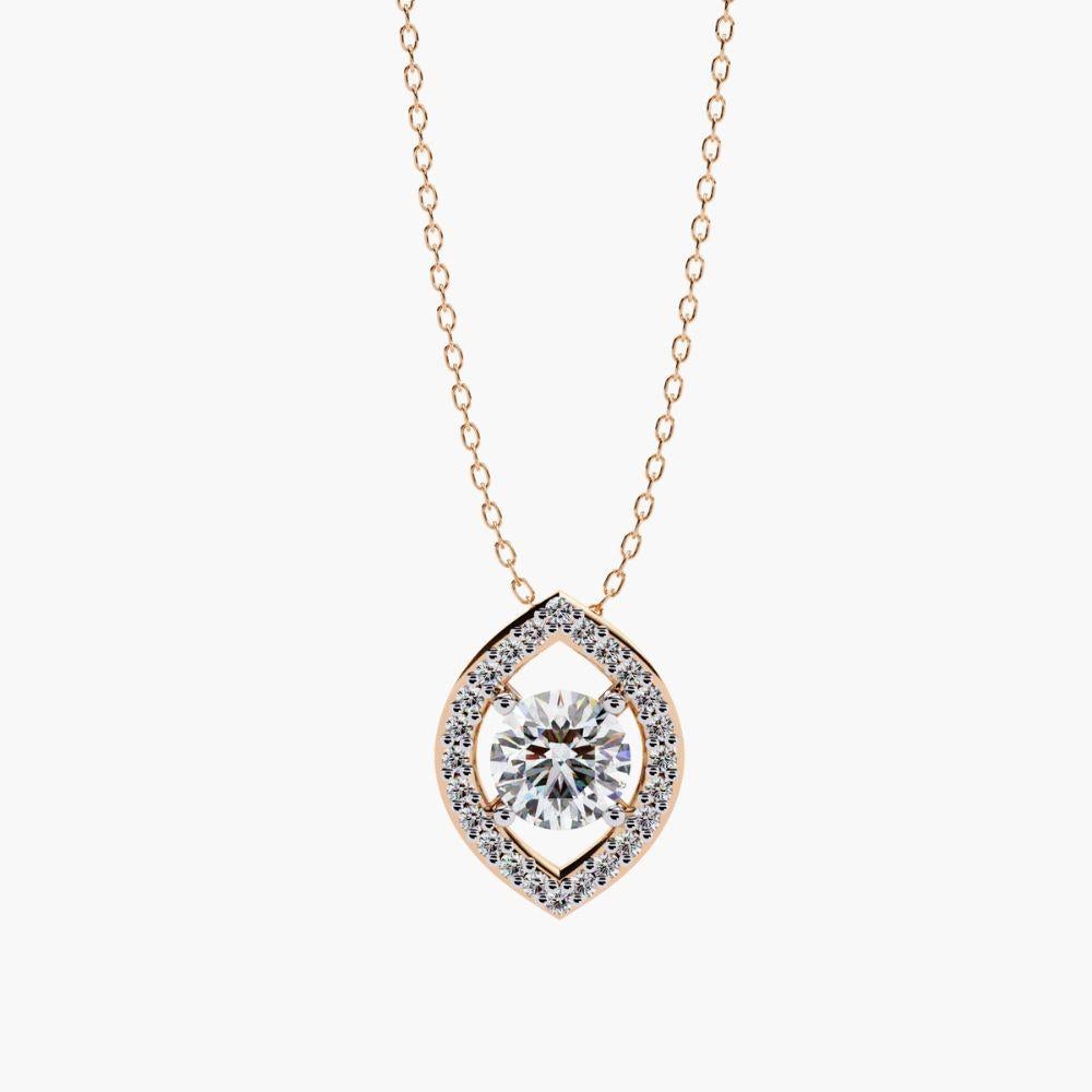 0,55 Ctw Delicate Oval Solitär Diamant Halskette 14K Gold im Angebot 8