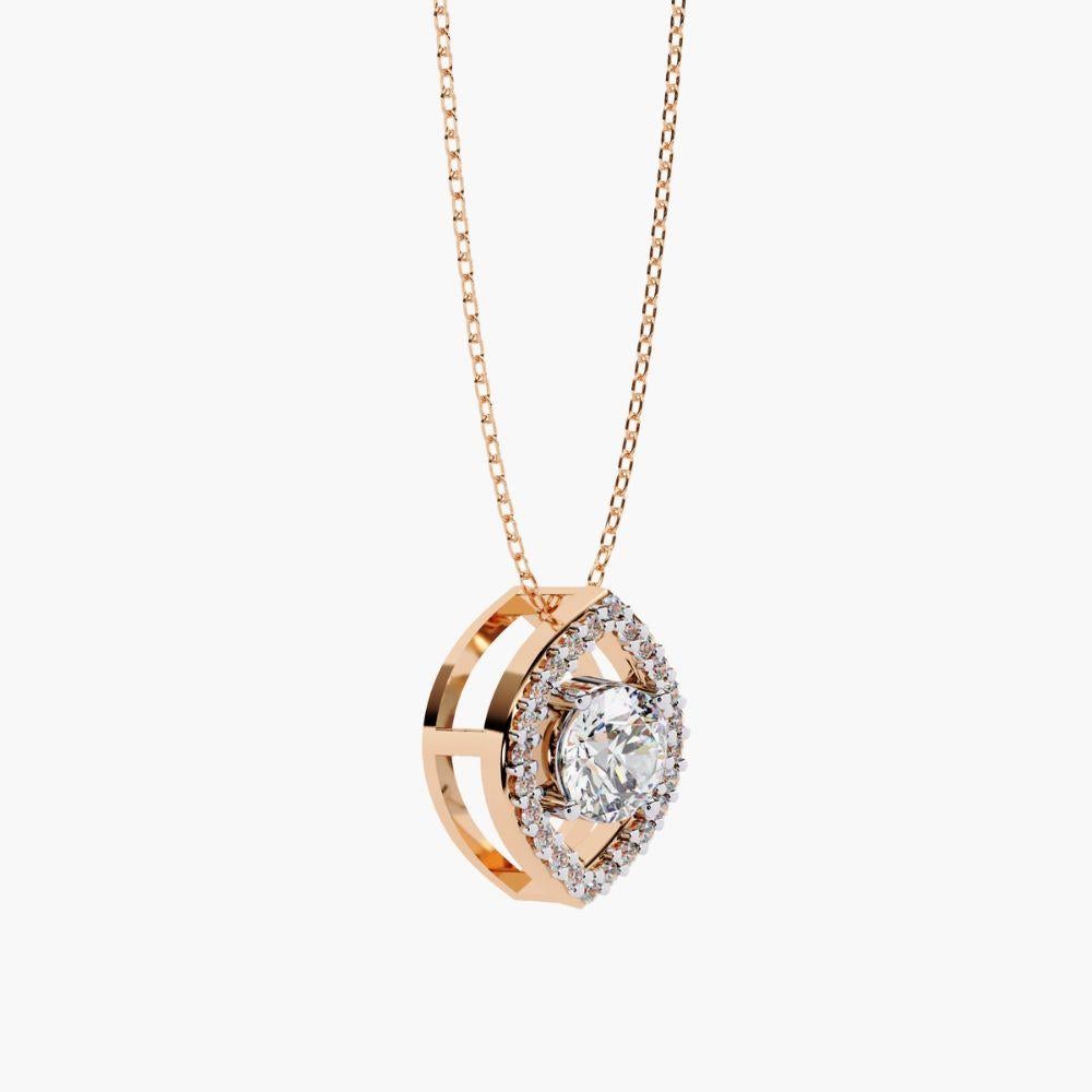0,55 Ctw Delicate Oval Solitär Diamant Halskette 14K Gold im Angebot 10