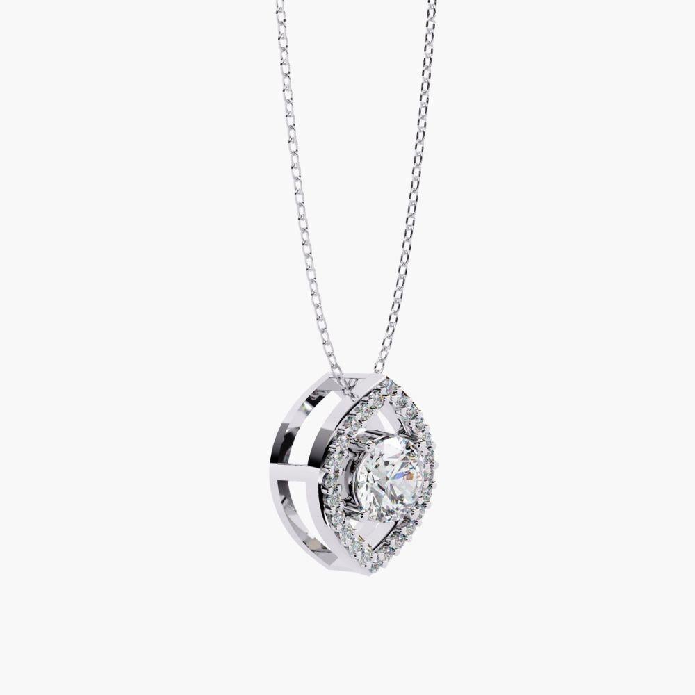 0,55 Ctw Delicate Oval Solitär Diamant Halskette 14K Gold (Rundschliff) im Angebot