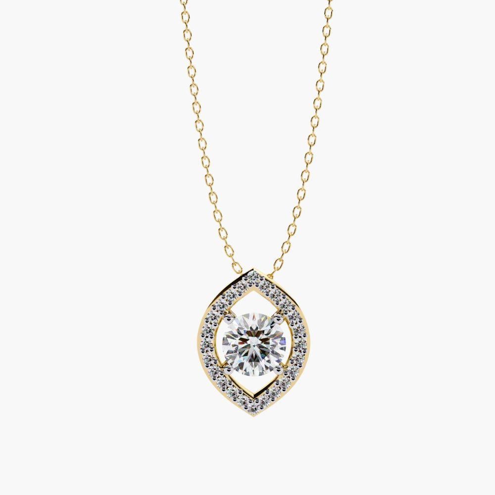 0,55 Ctw Delicate Oval Solitär Diamant Halskette 14K Gold im Angebot 3