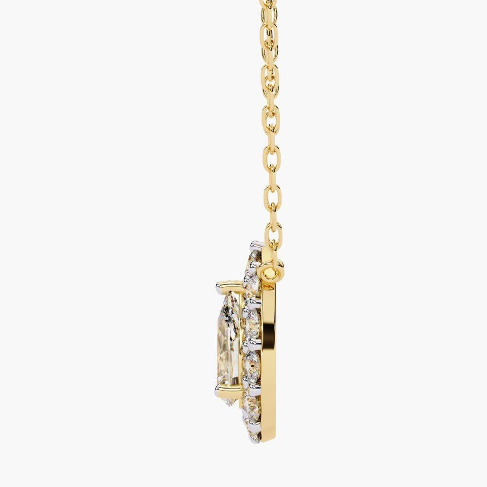 Collana con diamante aureolato a forma di pera da 0,55 carati in oro 14K in vendita 4