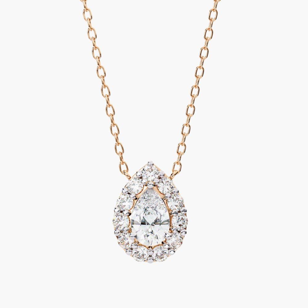 Collana con diamante aureolato a forma di pera da 0,55 carati in oro 14K in vendita 5