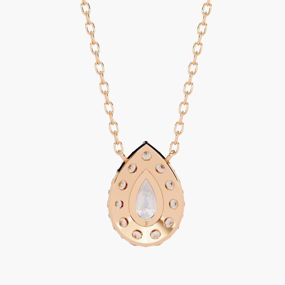 Collana con diamante aureolato a forma di pera da 0,55 carati in oro 14K in vendita 6