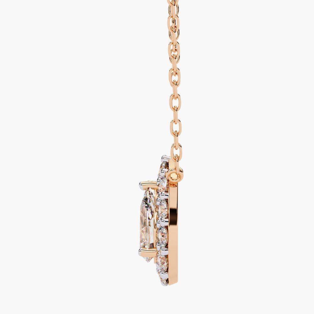 Collana con diamante aureolato a forma di pera da 0,55 carati in oro 14K in vendita 8
