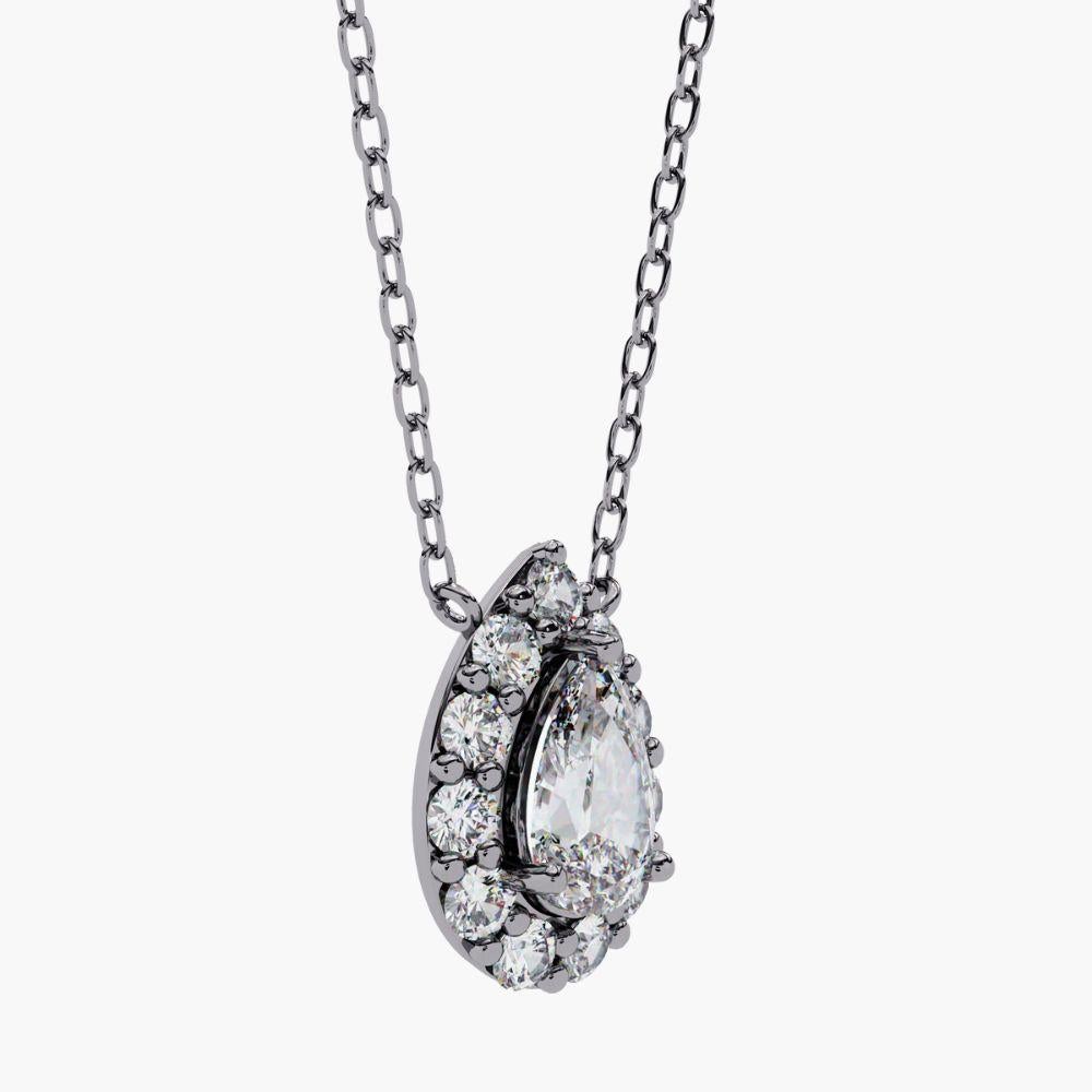 Collana con diamante aureolato a forma di pera da 0,55 carati in oro 14K in vendita 11
