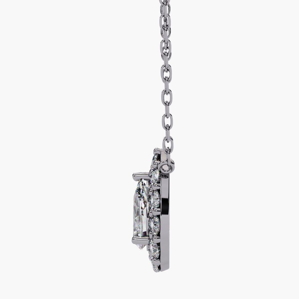 Collana con diamante aureolato a forma di pera da 0,55 carati in oro 14K in vendita 12
