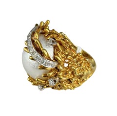 0.55 ctw Vintage Style South Sea Pearl & Diamond 18K Yellow Gold Ring