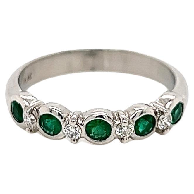 0.55 Total Carat Green Emerald and Diamond Ladies Ring