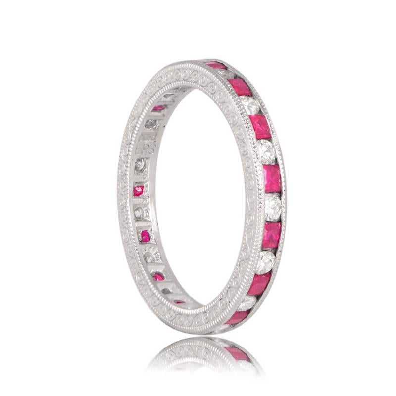 Art Deco 0.55ct Diamond & 1.05ct Natural Rubies Band Ring, Platinum For Sale
