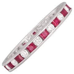 0.55ct Diamond & 1.05ct Natural Rubies Band Ring, Platinum