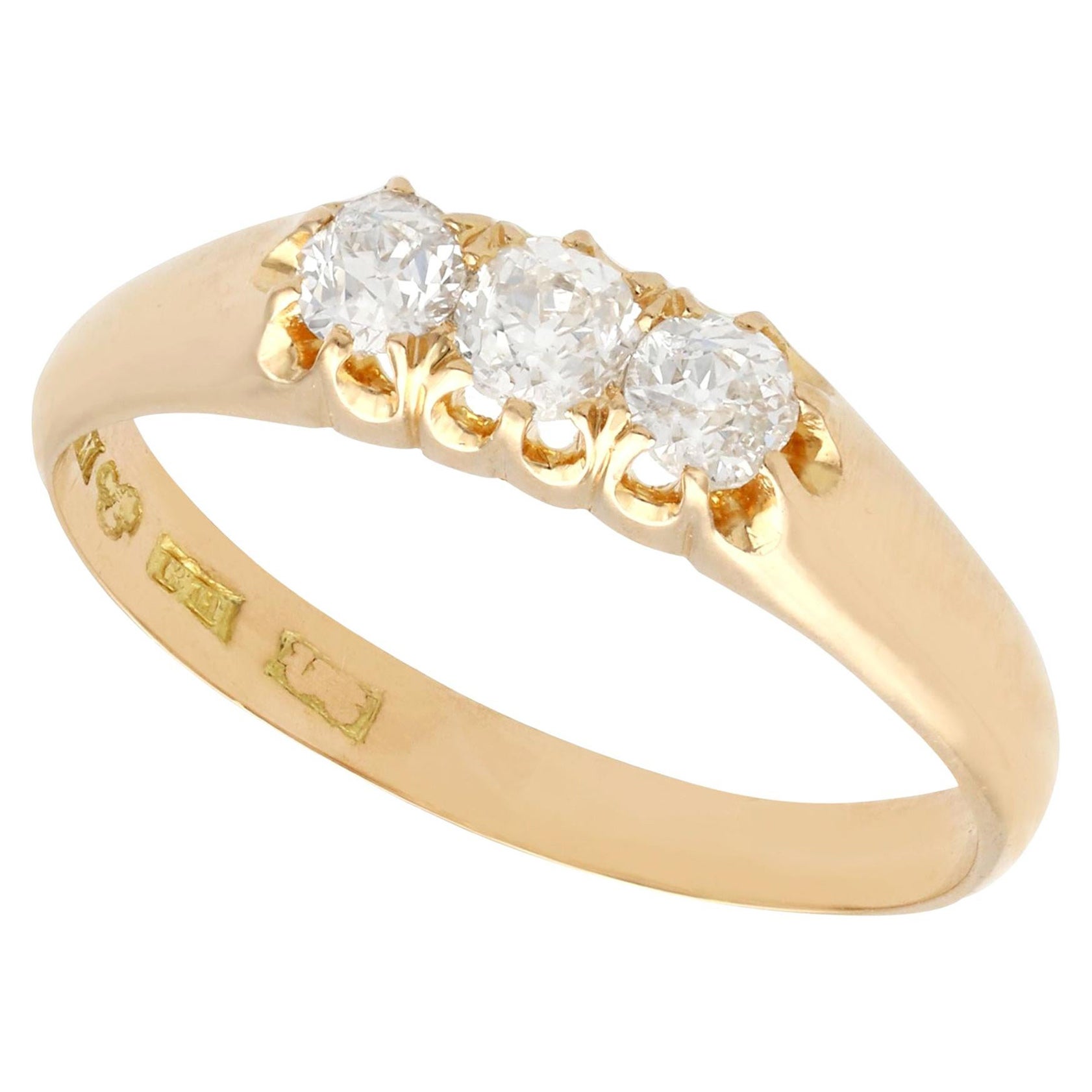 0.55ct Diamond And 18ct Yellow Gold trilogy Ring - Antique Swedish 1898