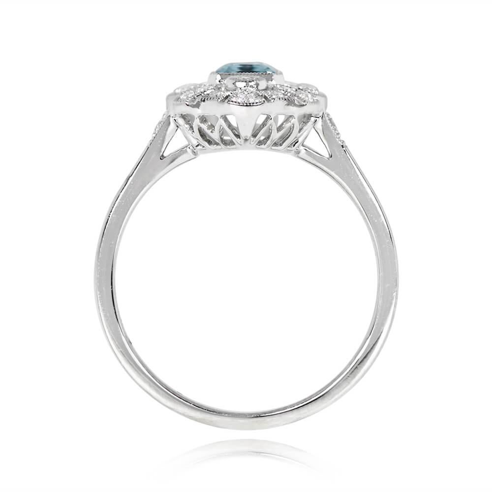 0.55ct Emerald Cut Aquamarine Cocktail Ring, Platinum  In Excellent Condition In New York, NY