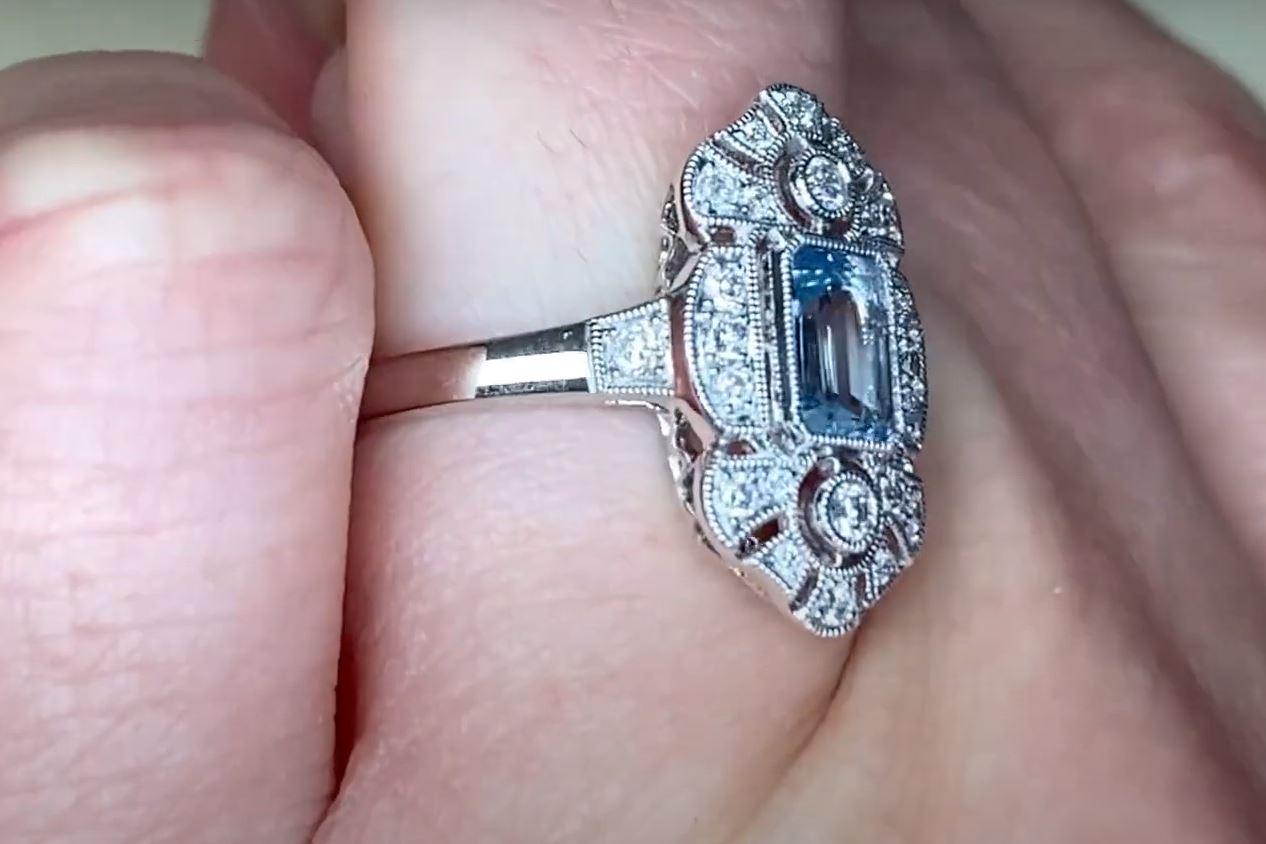 0.55ct Emerald Cut Aquamarine Cocktail Ring, Platinum  For Sale 2