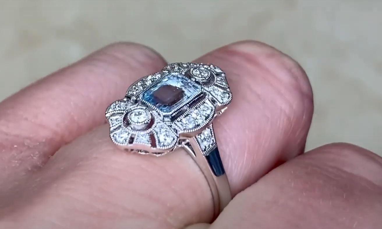 0.55ct Emerald Cut Aquamarine Cocktail Ring, Platinum  For Sale 3