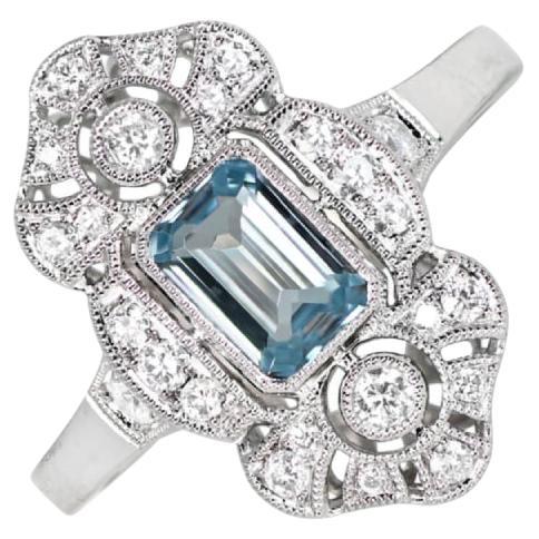 0.55ct Emerald Cut Aquamarine Cocktail Ring, Platinum 