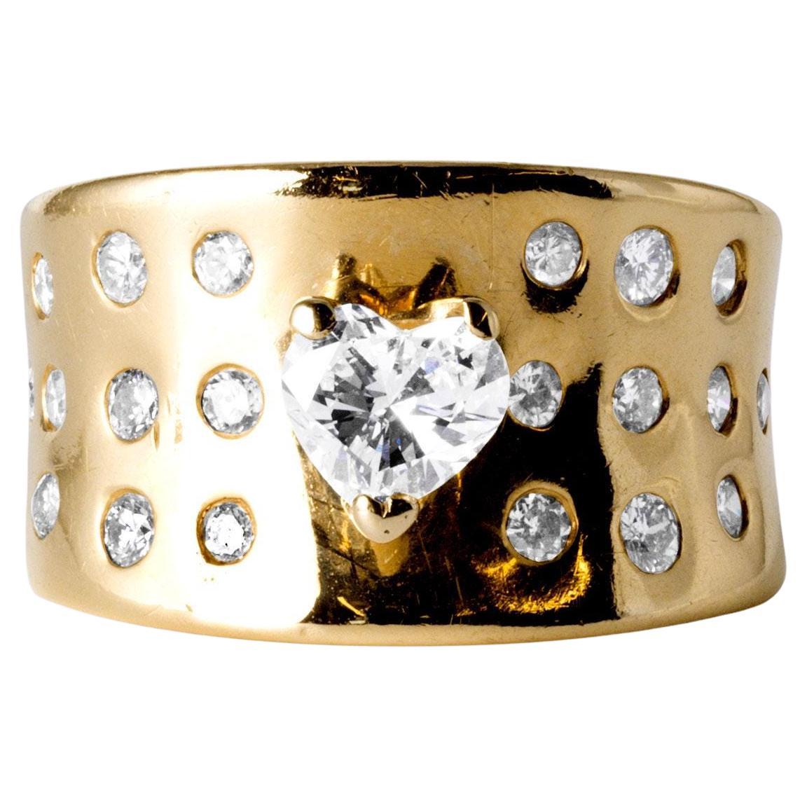 0,55ct Herzform Diamantring  14K Gelbgold breites Band  Größe 7 im Angebot