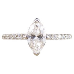 0.55ct Marquise Cut Diamond Solitaire Engagement Ring with Diamond Shoulders in 