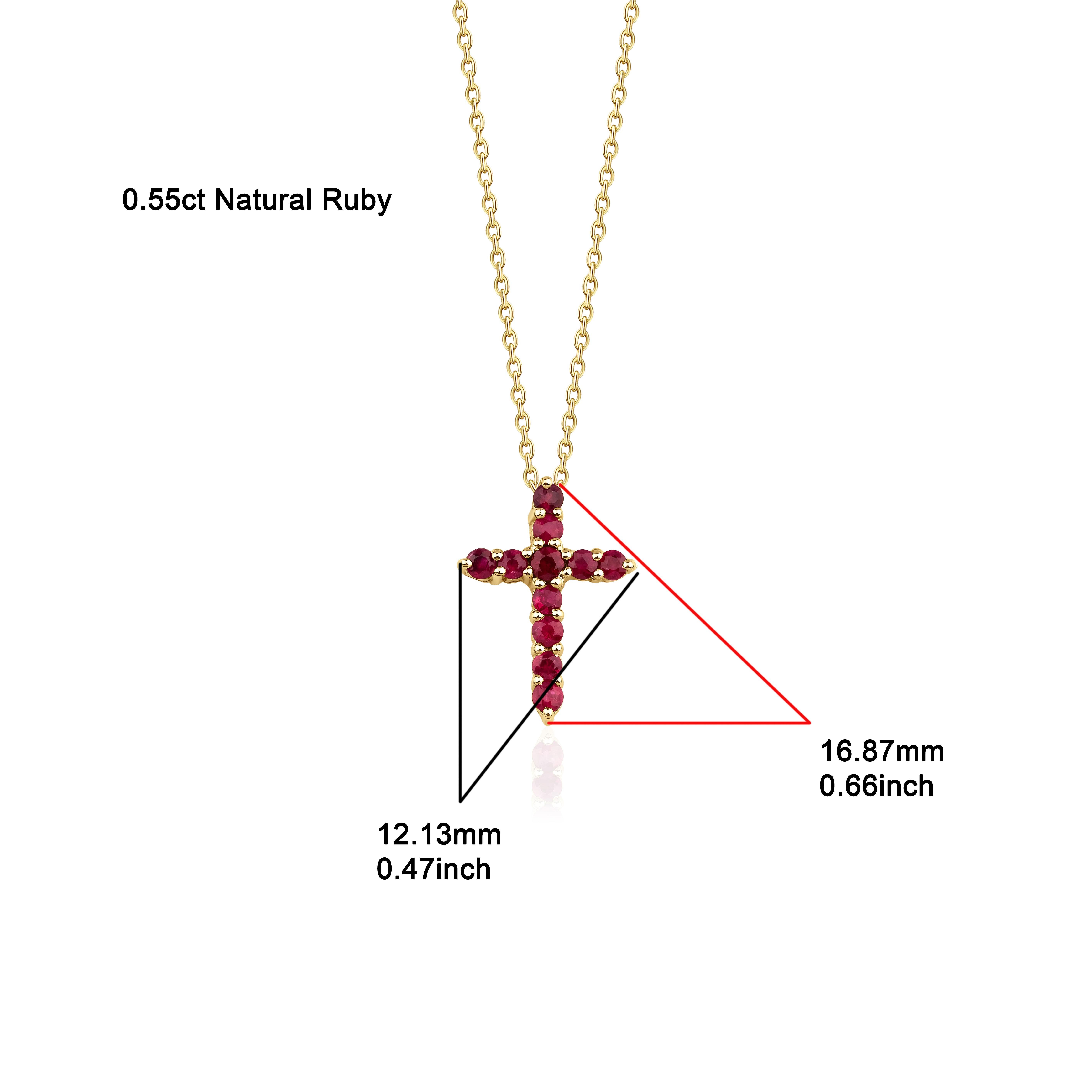 Collier en or massif avec croix de rubis naturel de 0,55 carat en vente 2