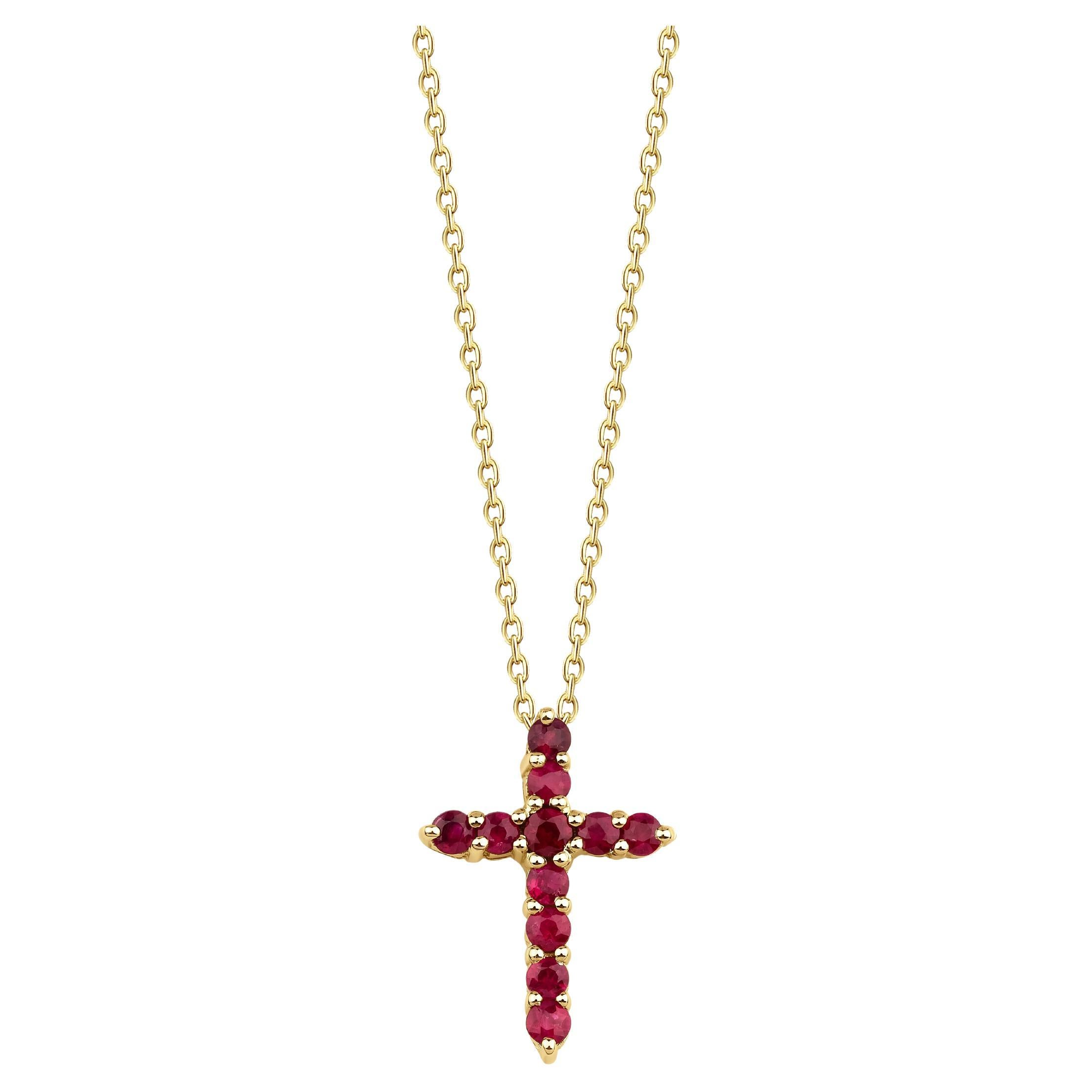 0.55ct Natural Ruby Cross Solid Gold Necklace