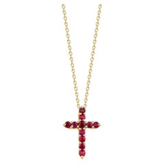 0.55ct Natural Ruby Cross Solid Gold Necklace