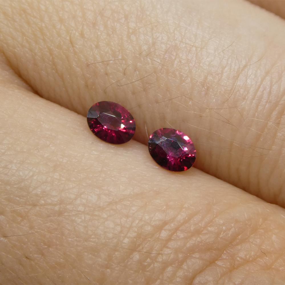 Description:

Gem Type: Ruby
Number of Stones: 2
Weight: 0.55 cts (0.27ct/0.28ct)
Measurements: 4.46 x 3.52 x 2.20 mm/4.49 x 3.50 x 2.12 mm
Shape: Oval
Cutting Style: Brilliant
Cutting Style Crown: Brilliant
Cutting Style Pavilion:
Transparency:
