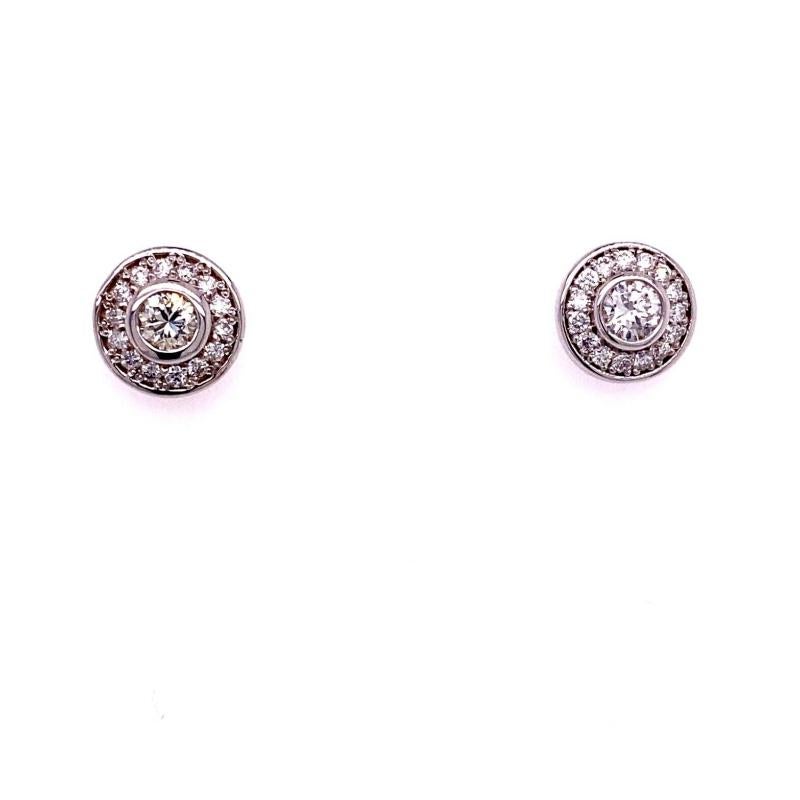 0.55ct Round Brilliant Cut Diamond Halo Earrings in 18ct White Gold In New Condition For Sale In London, GB