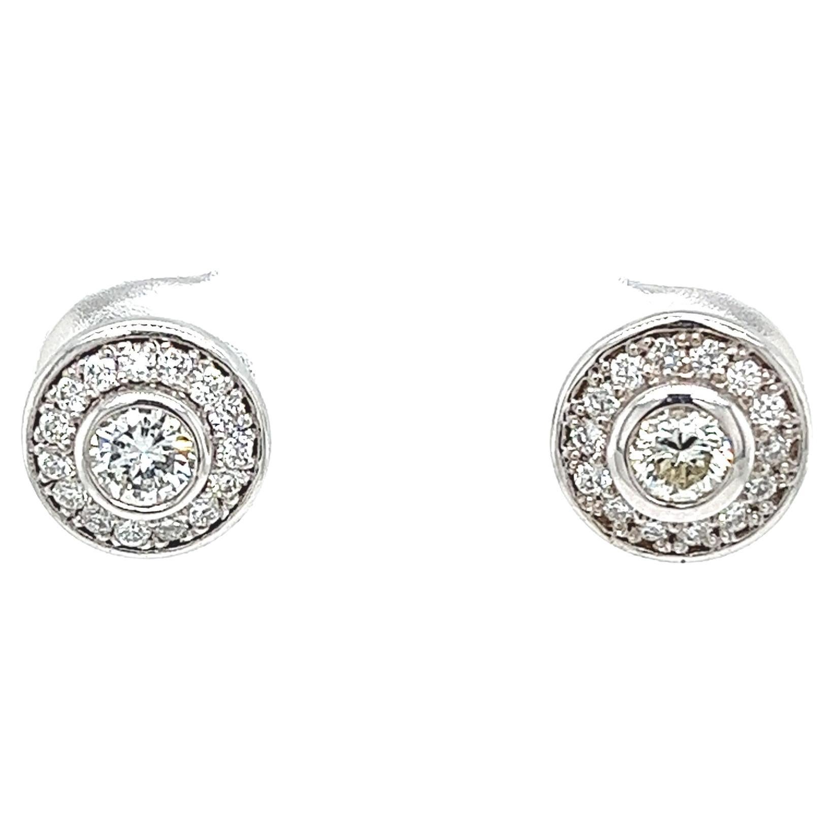 0.55ct Round Brilliant Cut Diamond Halo Earrings in 18ct White Gold For Sale