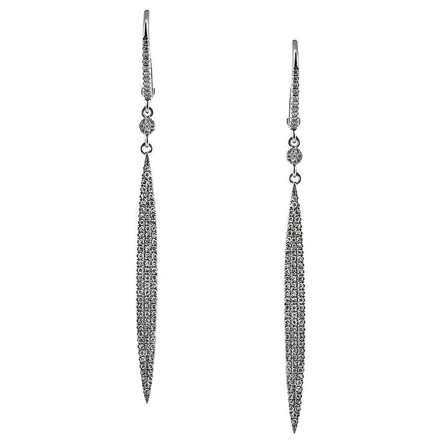 0.55ct Round Cut Diamond Missile Dangle Earrings in 14k White Gold im Angebot